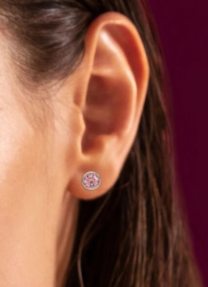 Pink Lab Grown Diamond Round Earrings