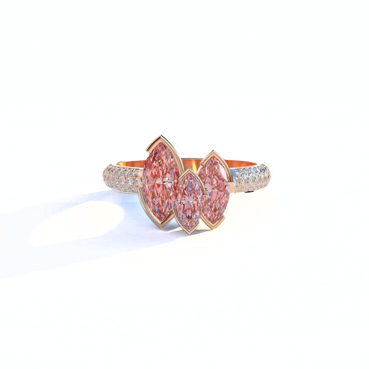 Three Pear Pink Cut Lab Grown Pear Cut Diamond Ring