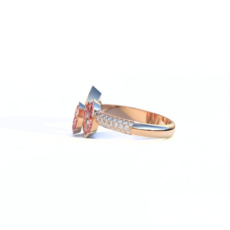 Three Pear Pink Cut Lab Grown Pear Cut Diamond Ring