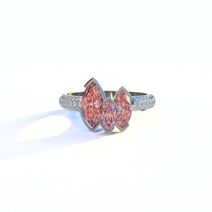 Three Pear Pink Cut Lab Grown Pear Cut Diamond Ring