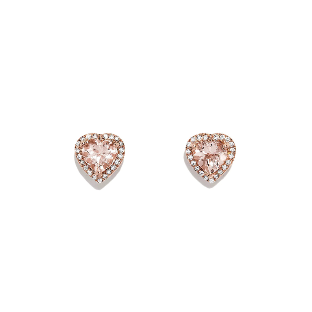 Rose Gold Pink and White Lab Grown Diamond Heart Earrings