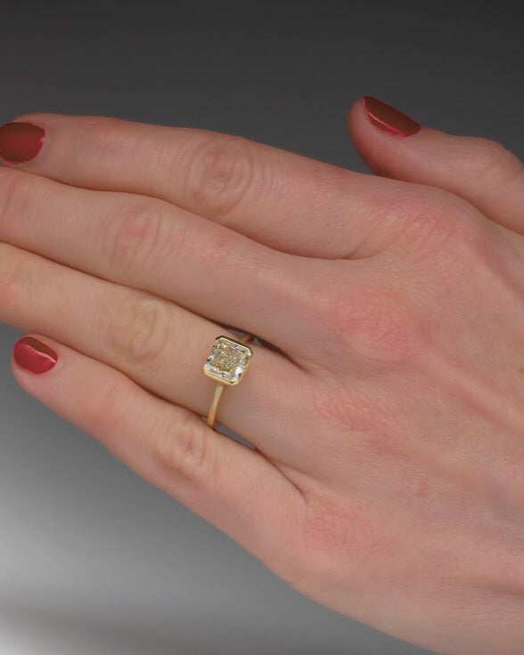 Yellow Cushion Cut Lab Grown Pear Cut Diamond Ring