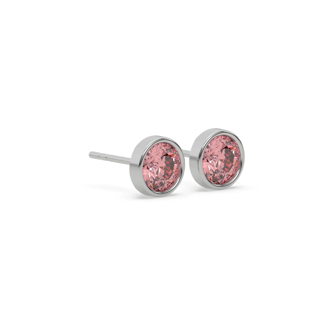 Pink Lab Grown Diamond Round Earrings