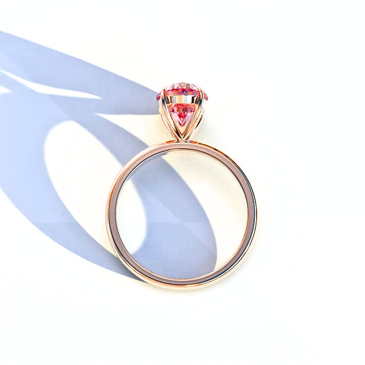 Pink Oval Cut Lab Grown Pear Cut Diamond Ring