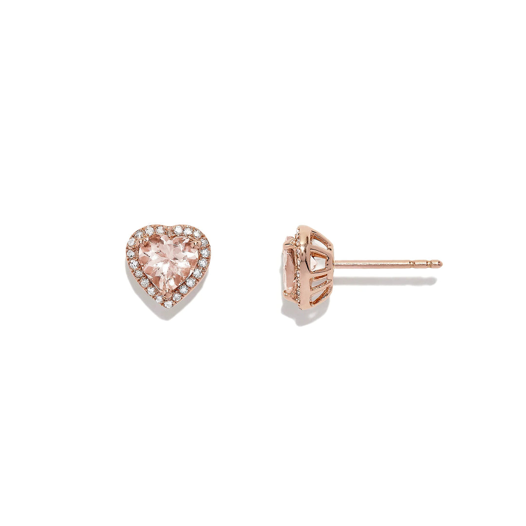 Rose Gold Pink and White Lab Grown Diamond Heart Earrings