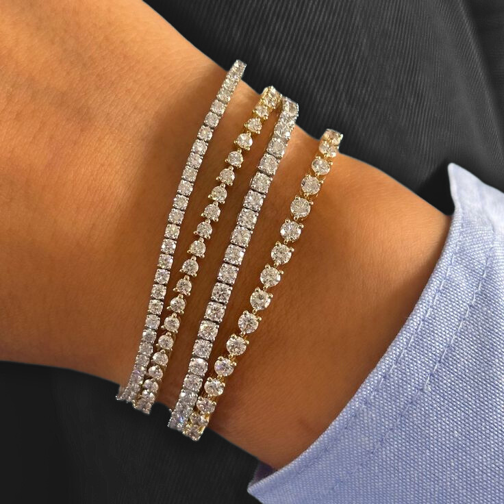 Round Three Prong Lab Grown Diamond Tennis Bracelet