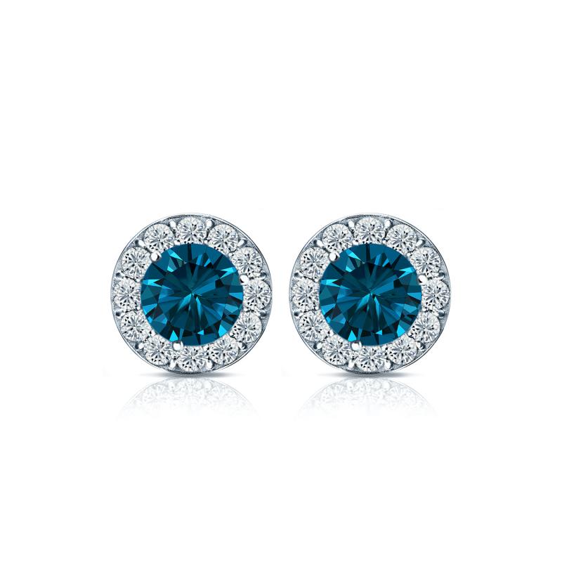 Blue Lab Grown Diamond Round Earrings