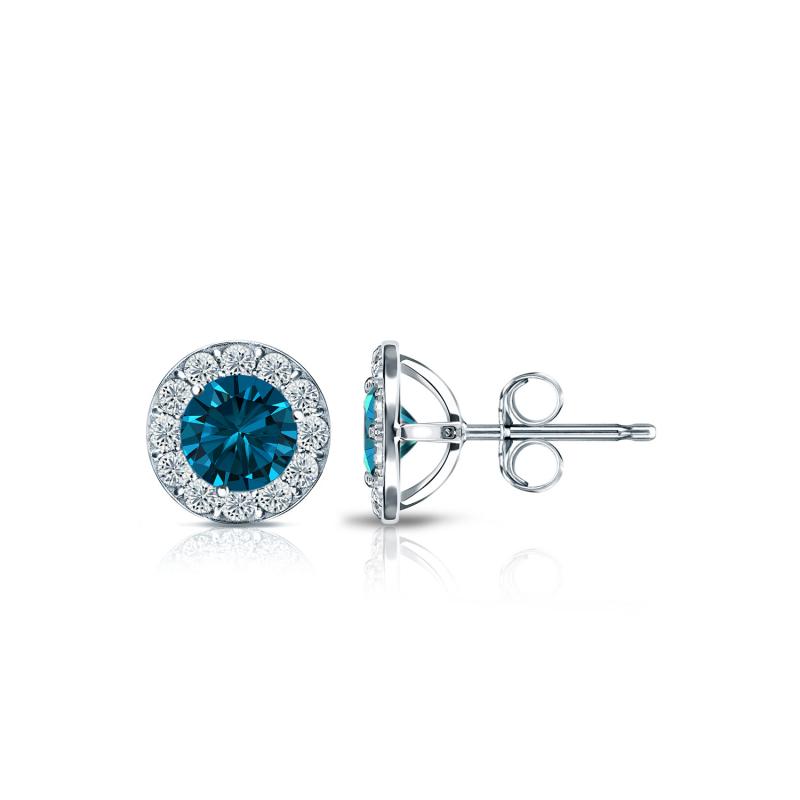 Blue Lab Grown Diamond Round Earrings
