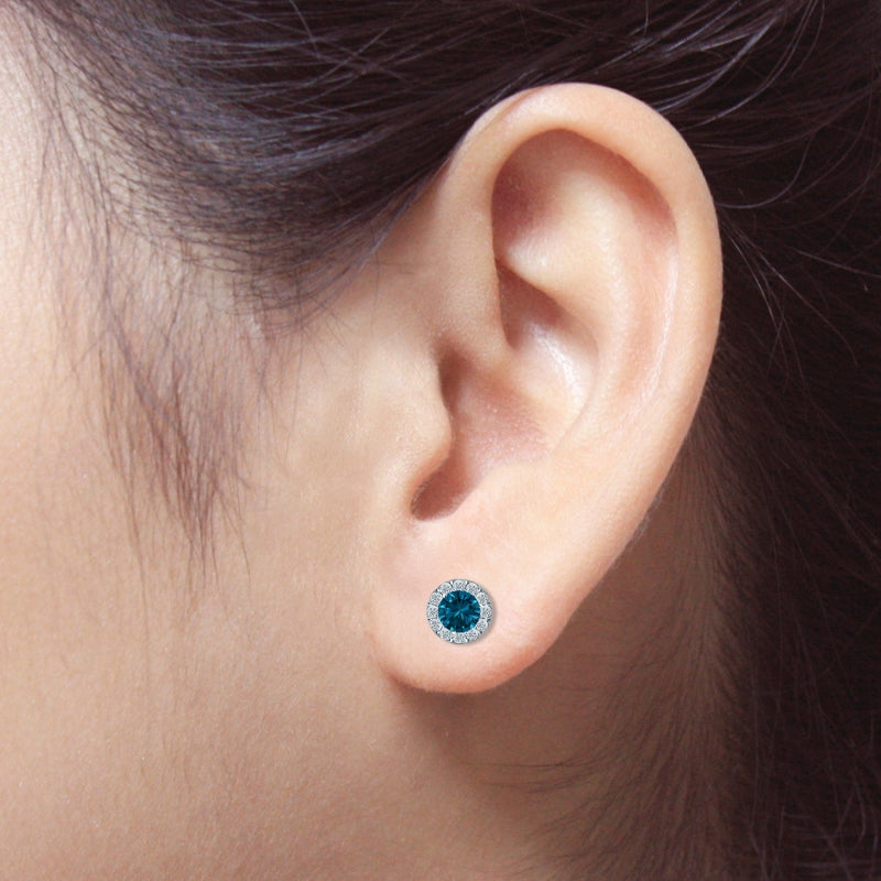 Blue Lab Grown Diamond Round Earrings