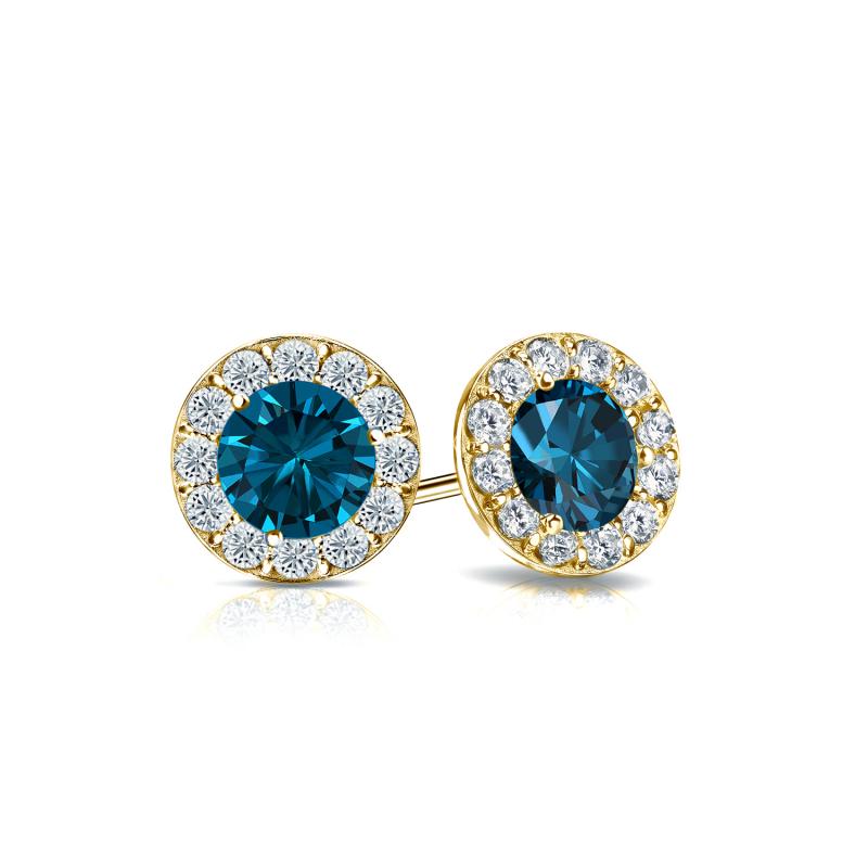 Blue Lab Grown Diamond Round Earrings