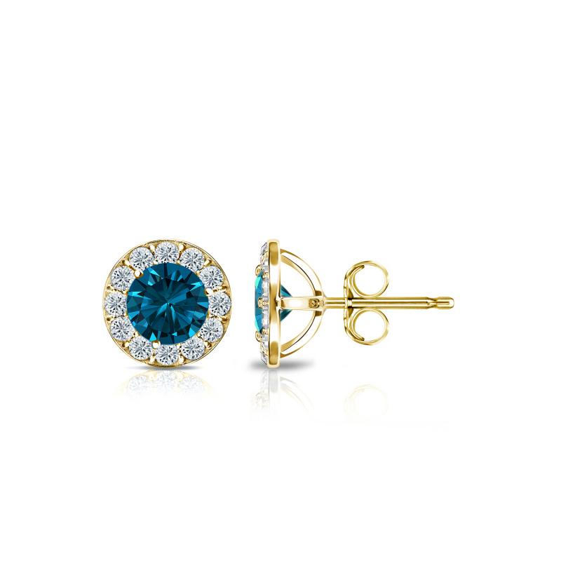 Blue Lab Grown Diamond Round Earrings