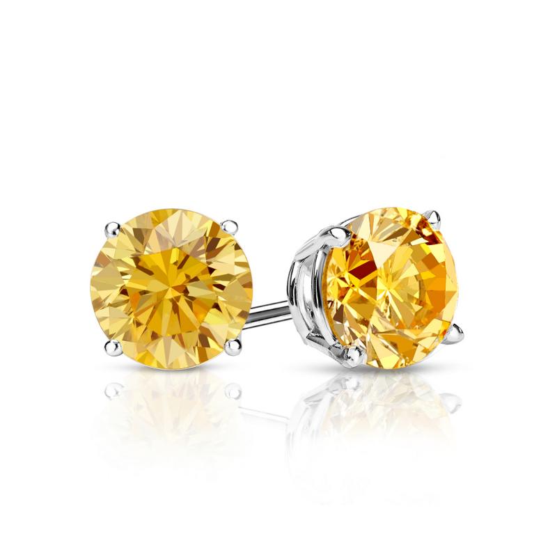 Yellow Lab Grown Diamond Round Earrings