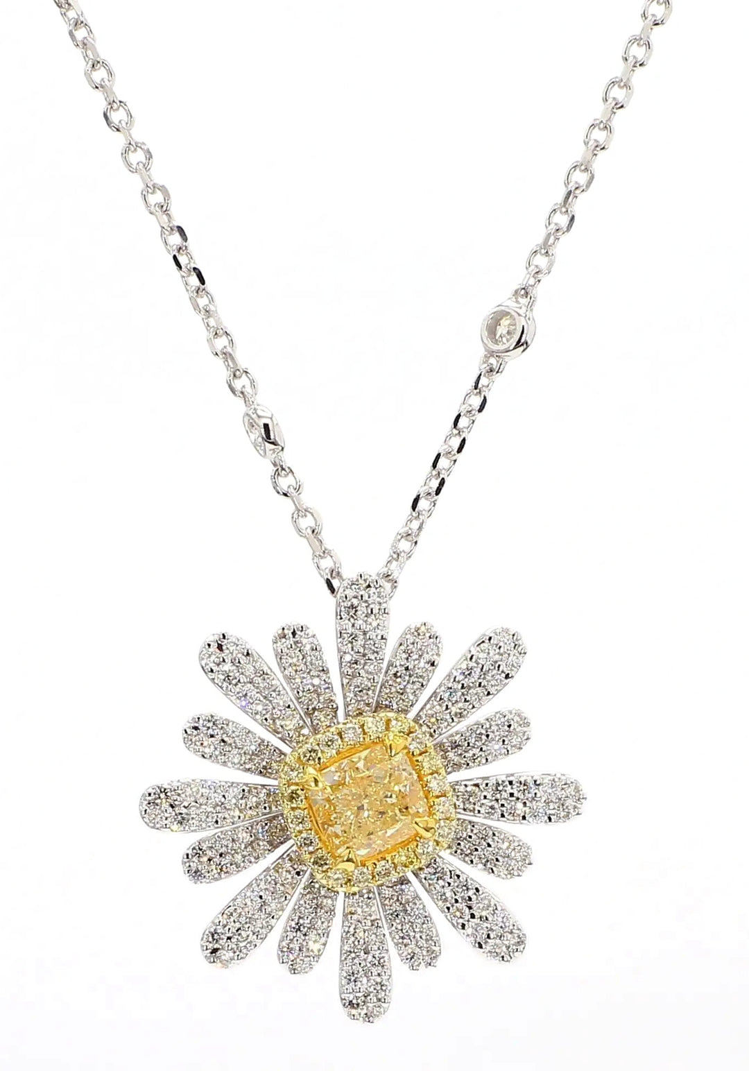 Yellow and White Sunflower Lab Grown Diamond Necklace