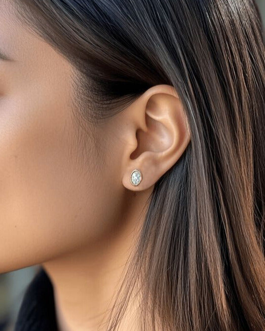 Oval Lab Grown Diamonds Bezel Earrings