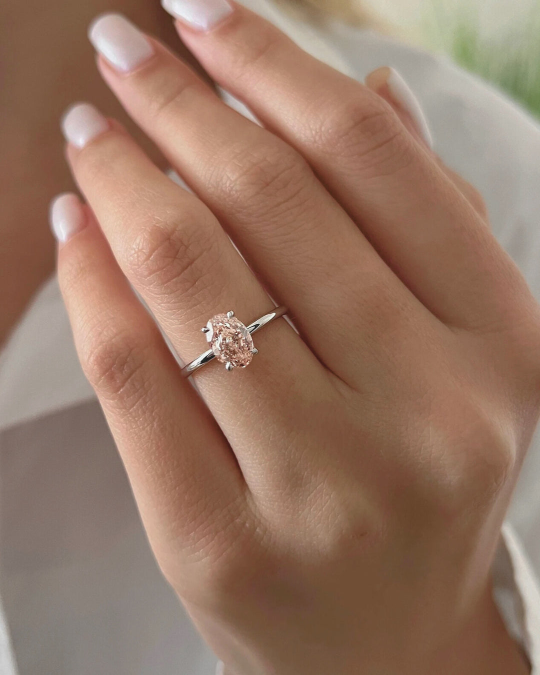 Pink Oval Cut Lab Grown Pear Cut Diamond Ring