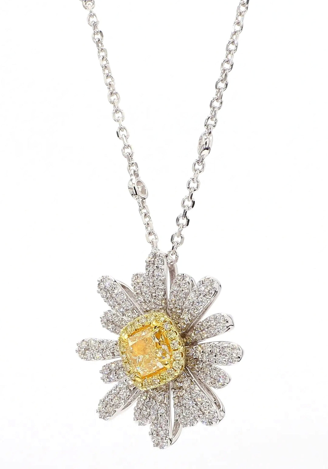 Yellow and White Sunflower Lab Grown Diamond Necklace
