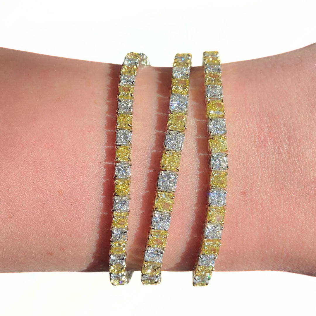 Yellow and White Princess Lab Grown Diamond Tennis Bracelet