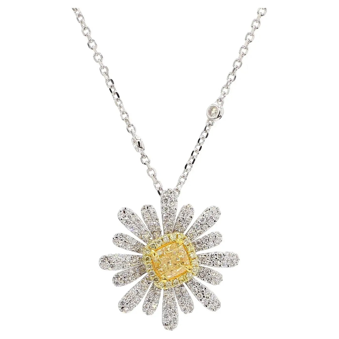 Yellow and White Sunflower Lab Grown Diamond Necklace